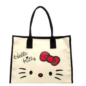 Hello Kitty Cream and Black Tote Bag. Light Weight. Top Zipper. Printed Design.